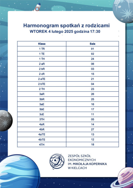 Harmonogram spotkań z rodzicami
