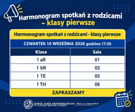 Harmonogram spotkań z rodzicami - klasy pierwsze
