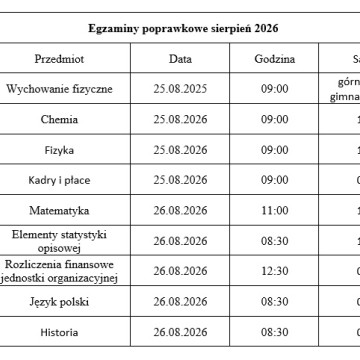 Egzaminy poprawkowe sierpień 2026